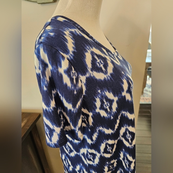 Dress Barn Size Small New w/ Tag Ikat Dyed Geometric Print Tee Crisscross Back - Picture 3 of 8